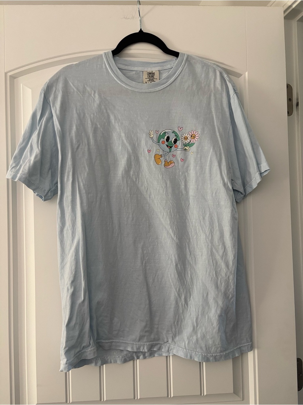 Comfort Colors Light Blue Short Sleeve Tee with Cute Earth Graphic